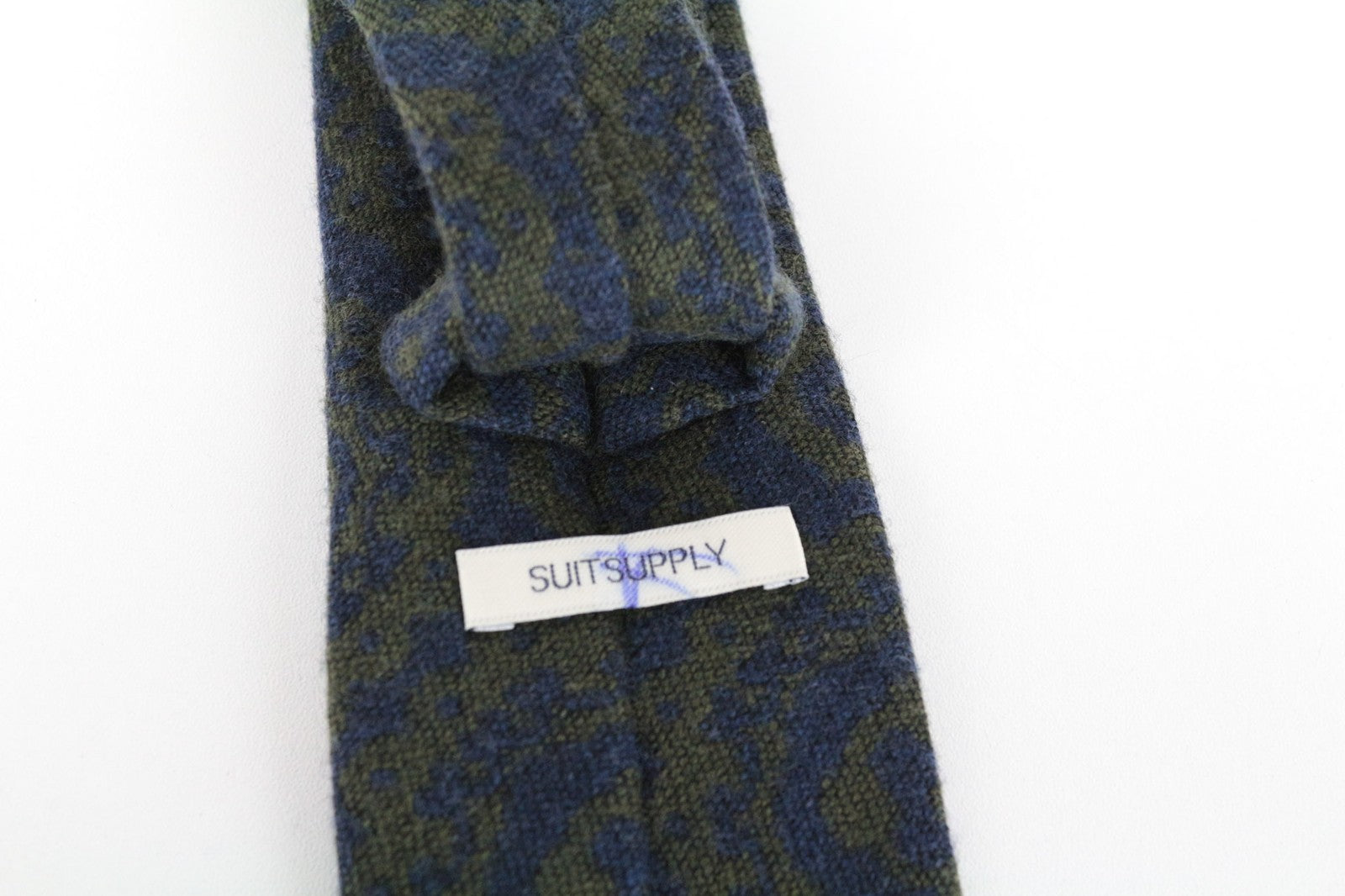 SUITSUPPLY Men Tie 150 x 8 cm Blue Pointed-End Graphic Wool Silk Mix Melange