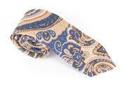 SUITSUPPLY Men Tie 150 x 8 cm Blue Beige Patterned Pointed-End Cotton Silk