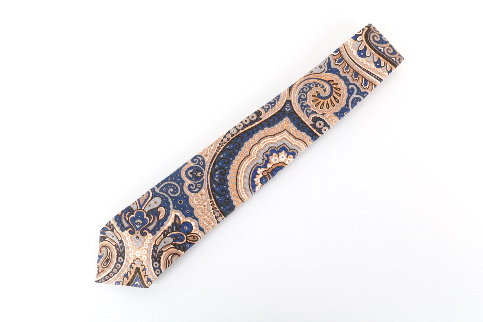 SUITSUPPLY Men Tie 150 x 8 cm Blue Beige Patterned Pointed-End Cotton Silk