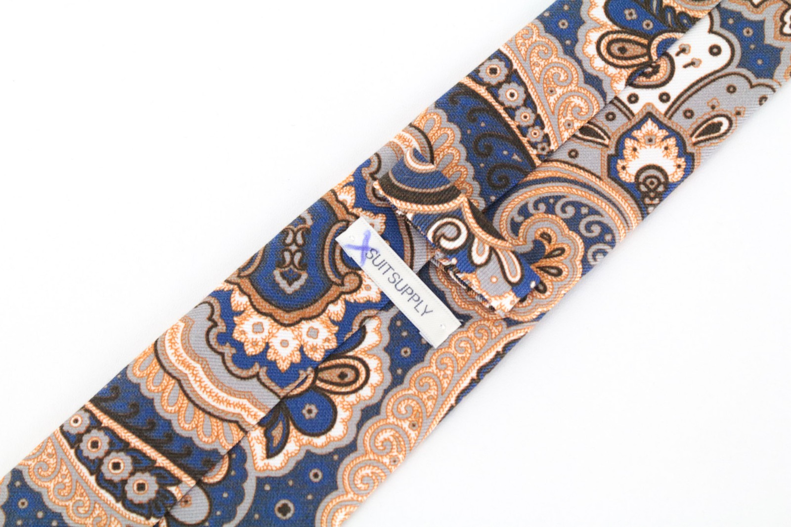 SUITSUPPLY Men Tie 150 x 8 cm Blue Beige Patterned Pointed-End Cotton Silk