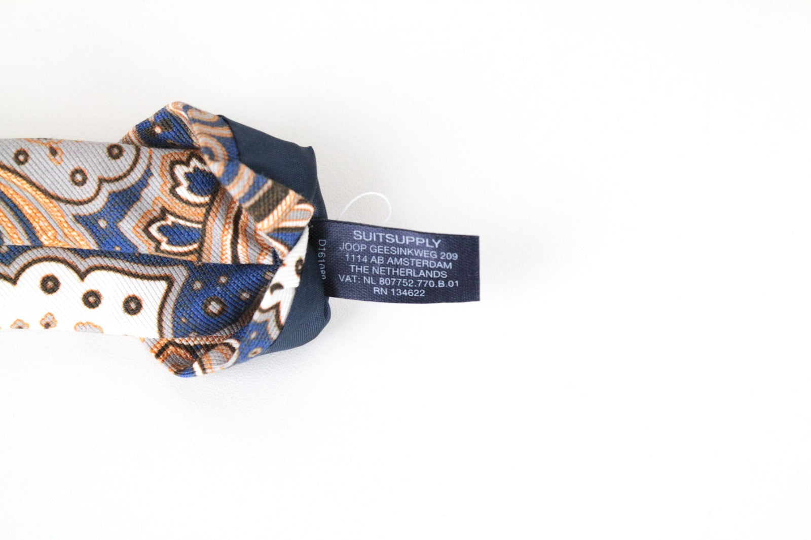 SUITSUPPLY Men Tie 150 x 8 cm Blue Beige Patterned Pointed-End Cotton Silk