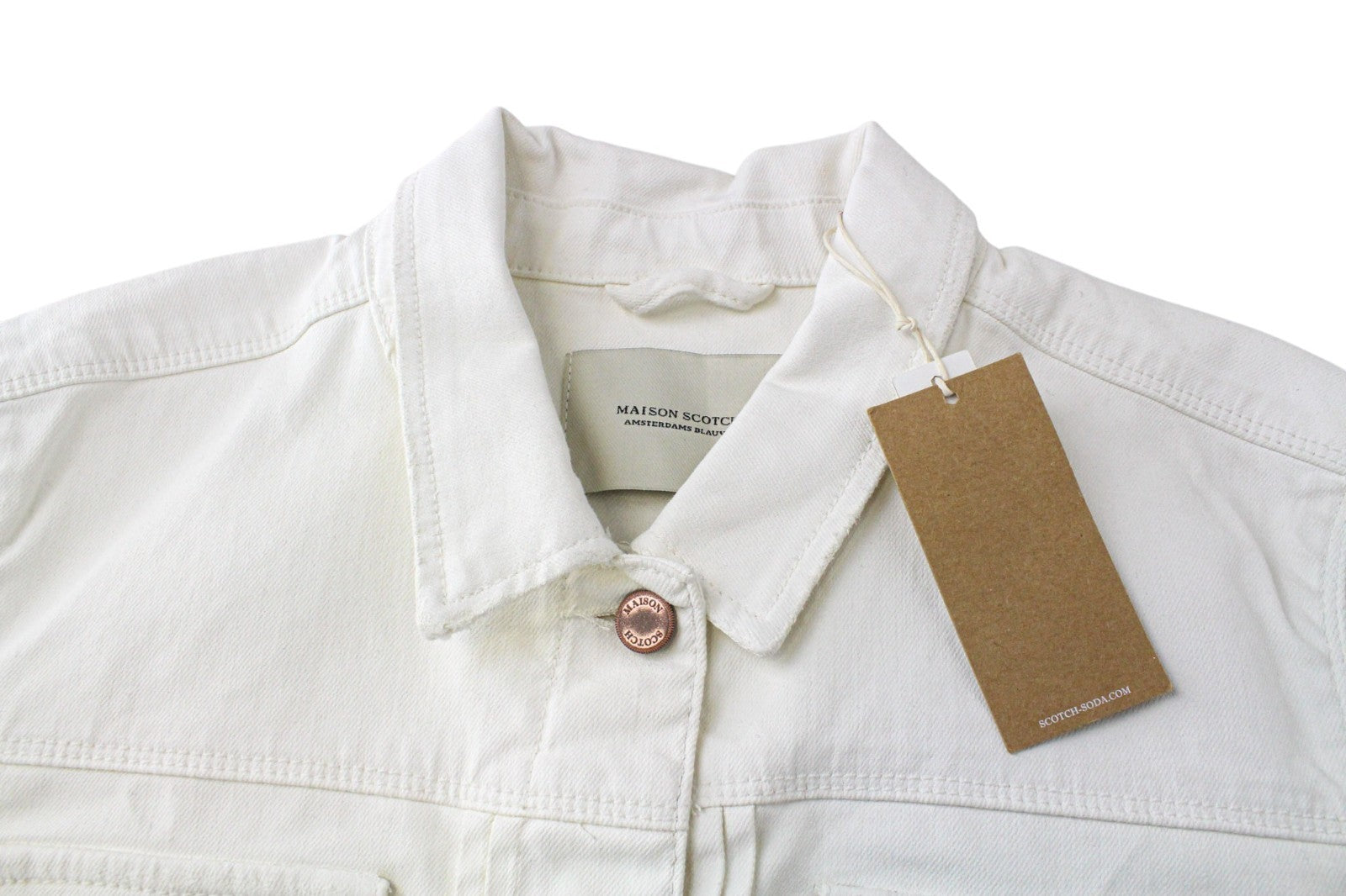 MAISON SCOTCH Women Jacket M White Cotton Stretch Long Sleeved Coated Denim