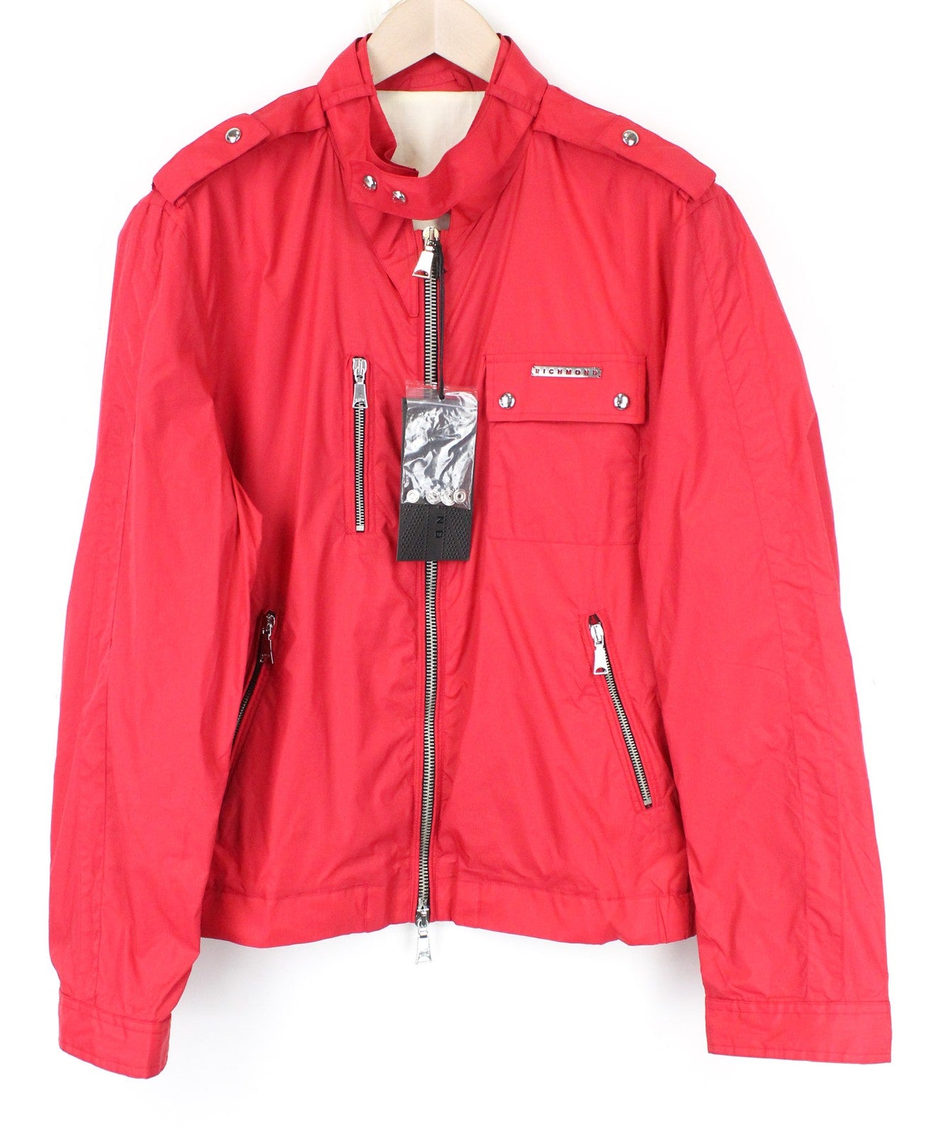 RICHMOND Men Jacket 54 L Red Single-Breasted Zipped Lightweight Casual