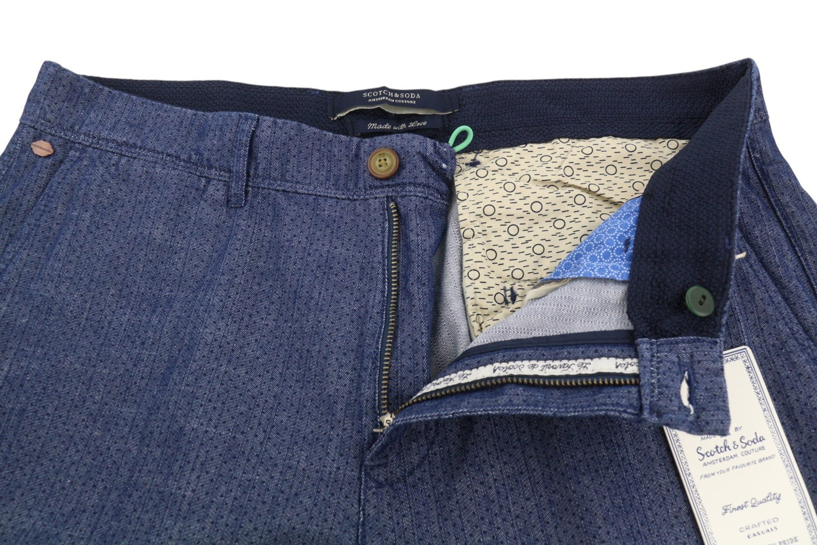 SCOTCH & SODA Men Shorts W32 Dark Blue Patterned Turn Up Chino