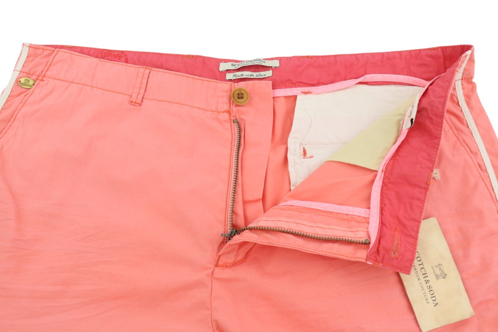 SCOTCH & SODA Men Shorts W36 Orange Peach Zip Fly Casual Chino