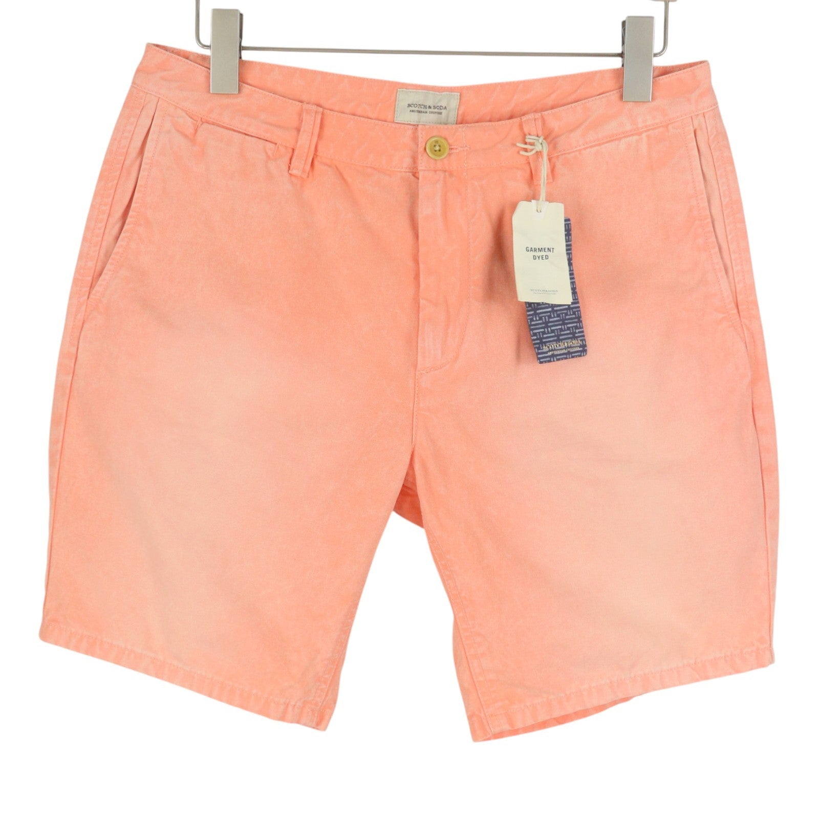 SCOTCH & SODA Men Shorts W33 Coral Pink Garment Dyed Faded Zip Chino