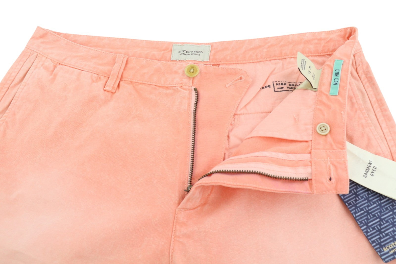 SCOTCH & SODA Men Shorts W33 Coral Pink Garment Dyed Faded Zip Chino