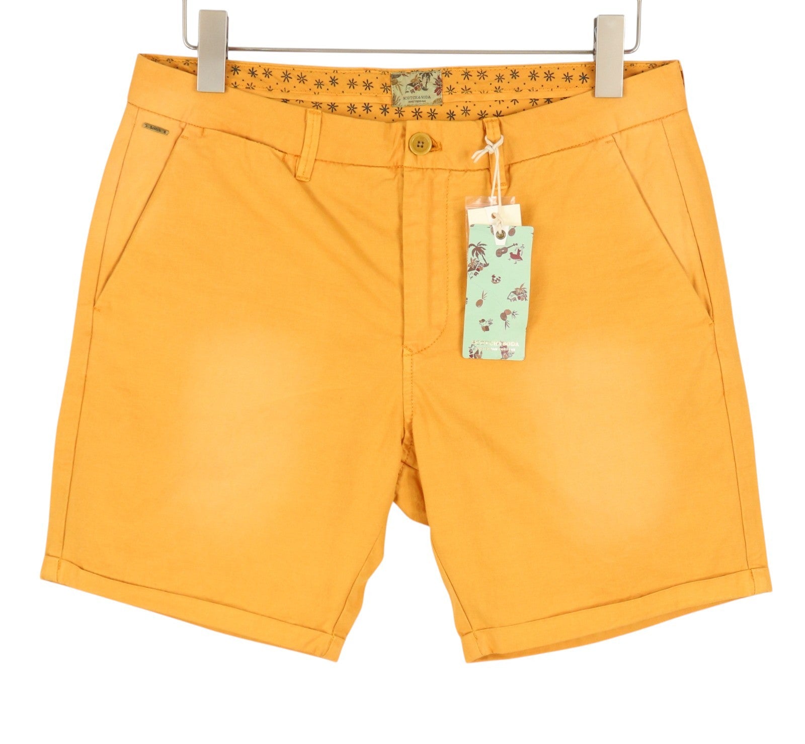 SCOTCH & SODA Men Shorts W33 Orange Garment Dyed Faded Turn Up Chino