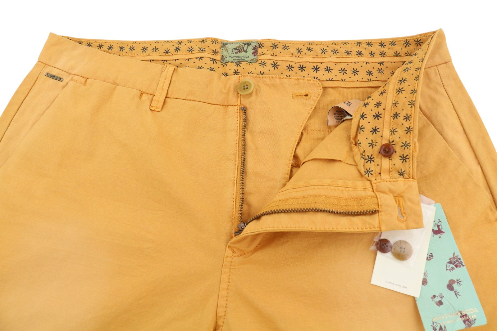 SCOTCH & SODA Men Shorts W33 Orange Garment Dyed Faded Turn Up Chino