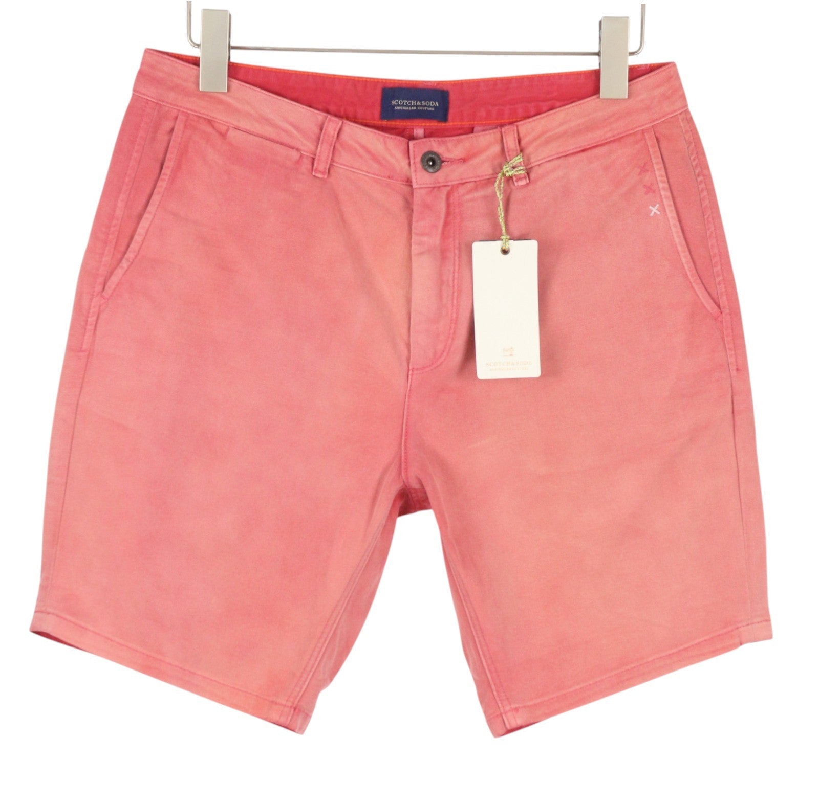 SCOTCH & SODA Men Shorts W32 Pink Garment Dye Faded Zip Fly Chino