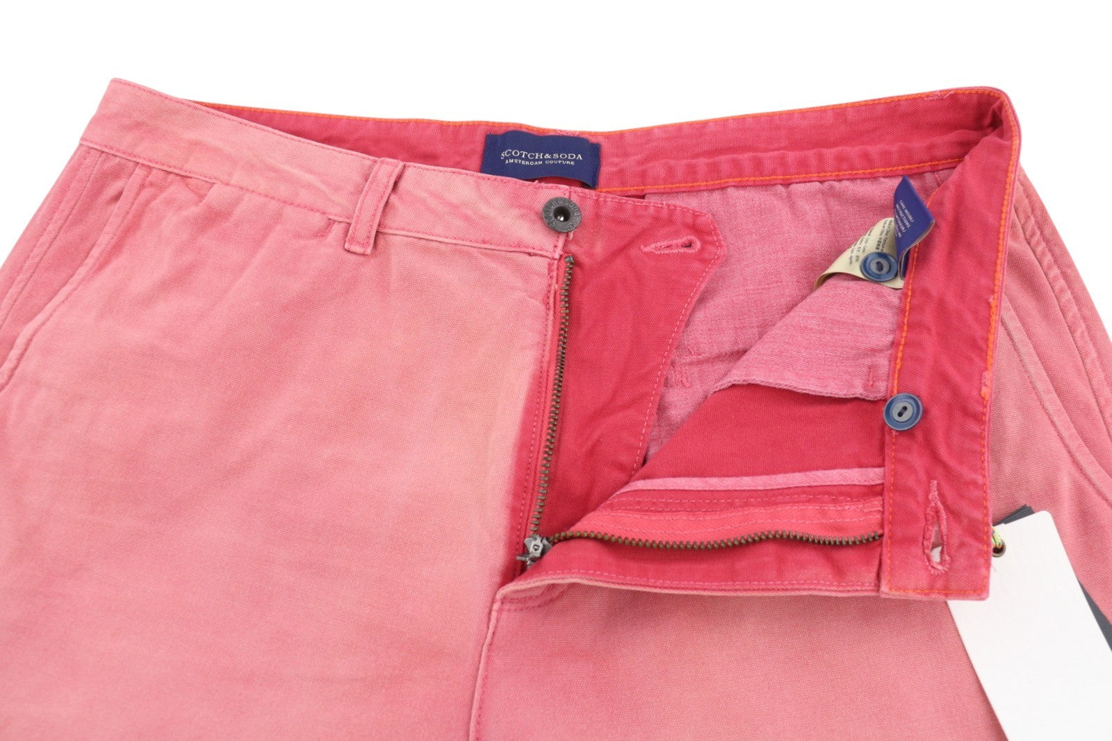 SCOTCH & SODA Men Shorts W32 Pink Garment Dye Faded Zip Fly Chino
