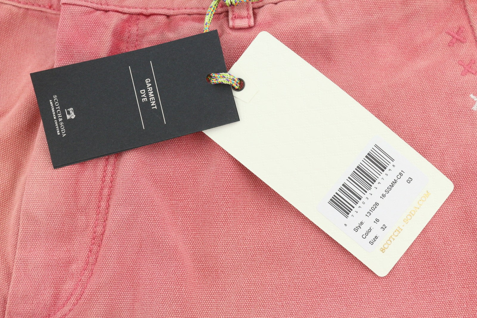 SCOTCH & SODA Men Shorts W32 Pink Garment Dye Faded Zip Fly Chino
