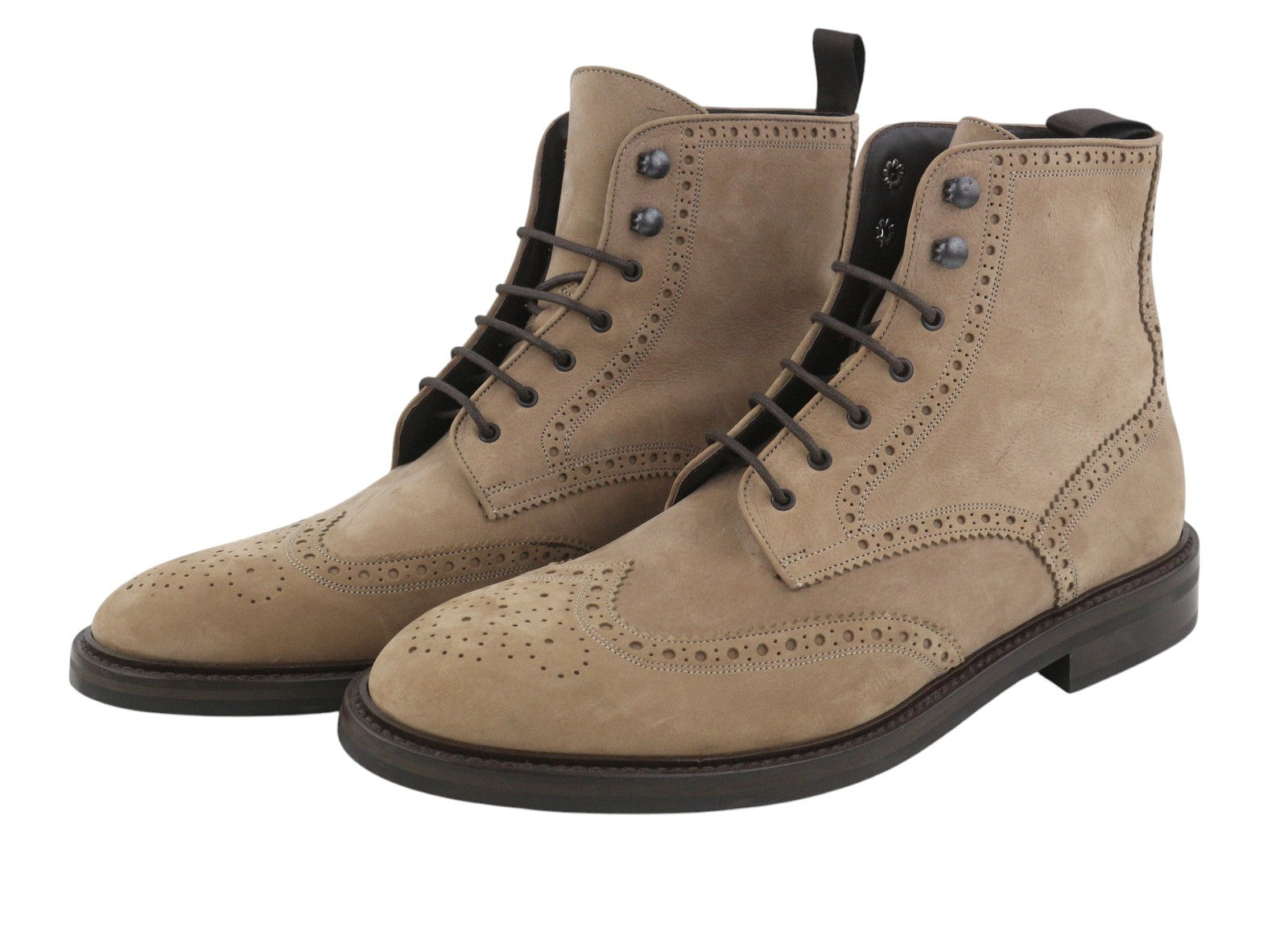 SUITSUPPLY Men Boots EU43 Beige Suede Leather Brogue Detailing Mid Top
