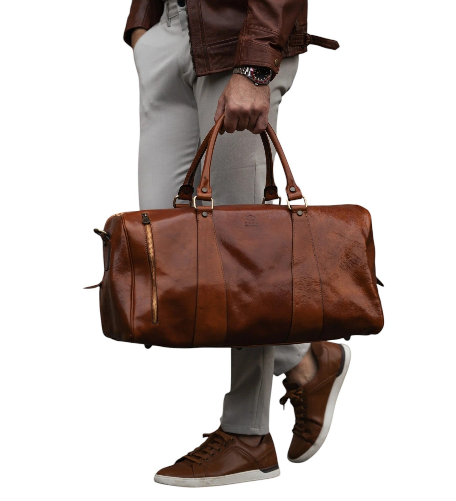 TIME RESISTANCE Wise Children Men Bag Brown Vachetta Leather Duffel RRP350