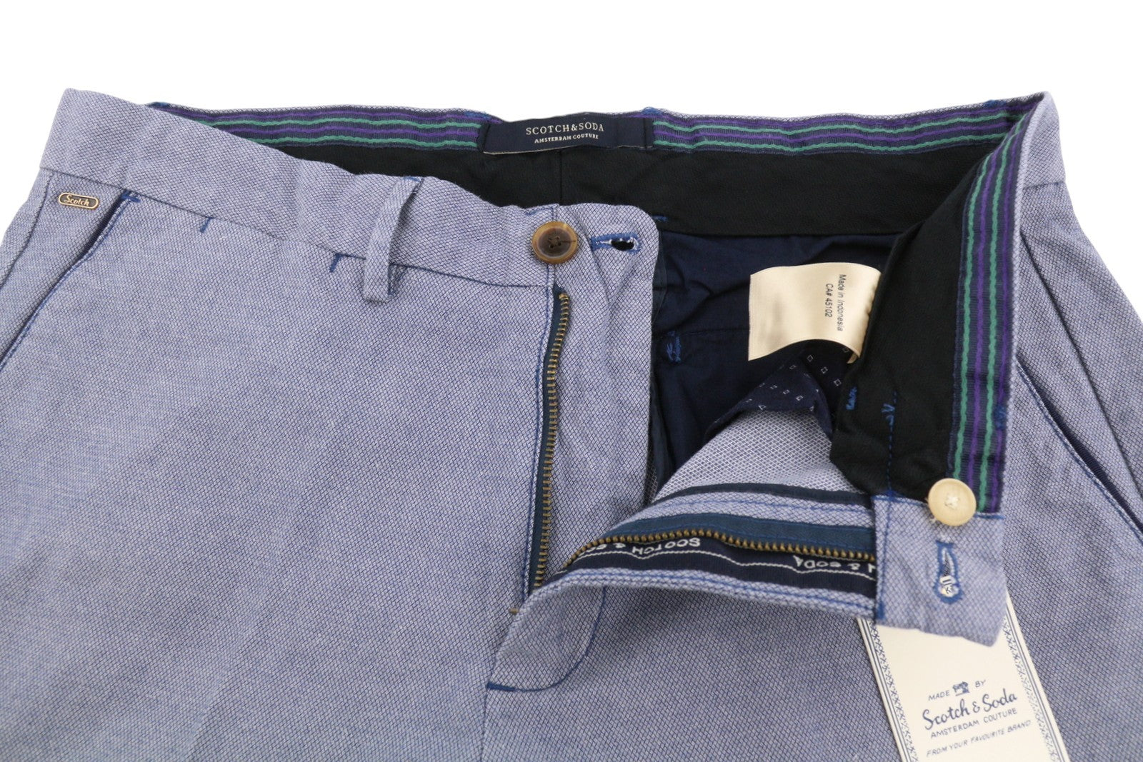 SCOTCH & SODA Men Shorts W34 Blue Patterned Zip Fly Turn Up Chino
