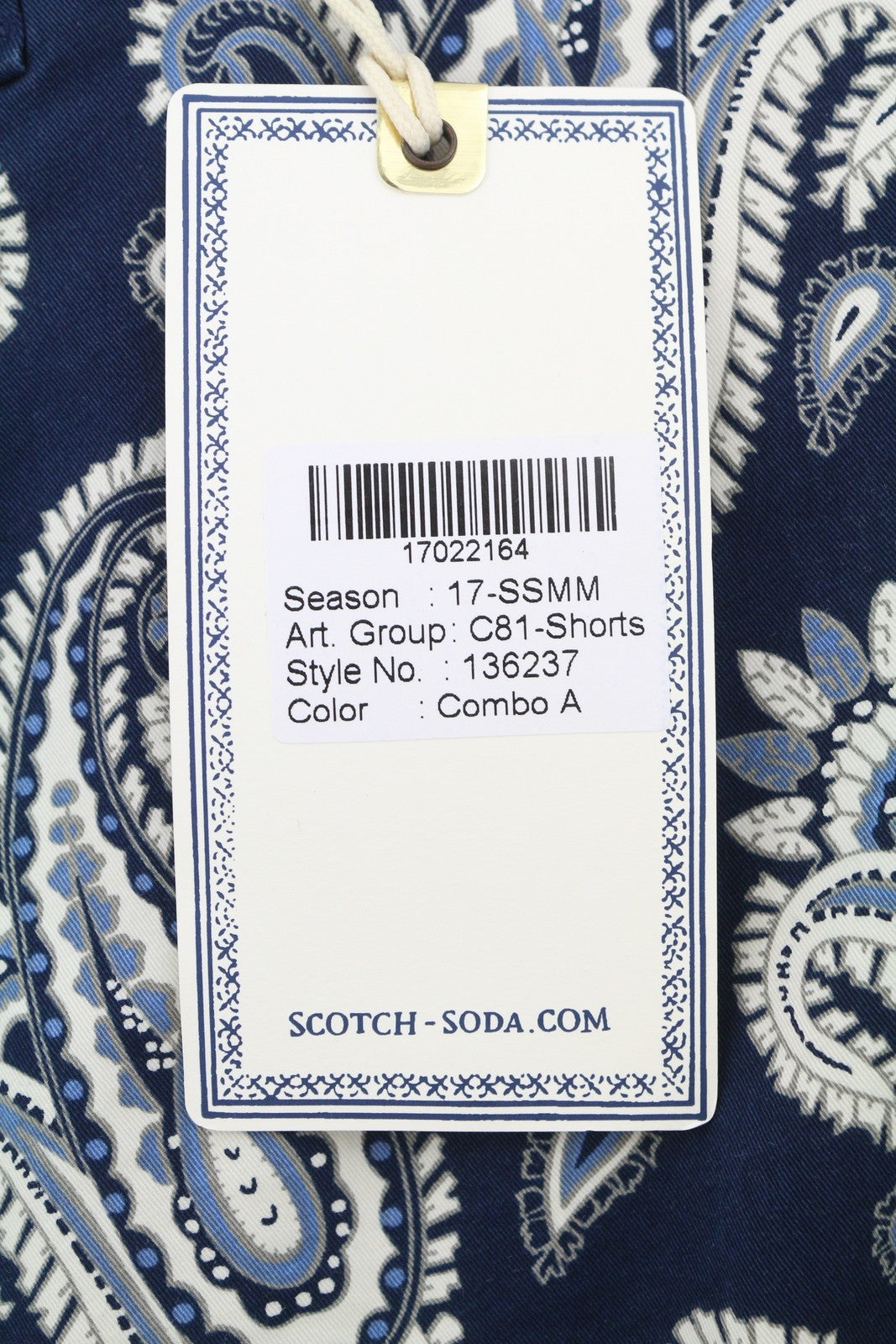 SCOTCH & SODA Men Shorts W33 Blue Paisley Pattern Zip Fly Cargo Pockets