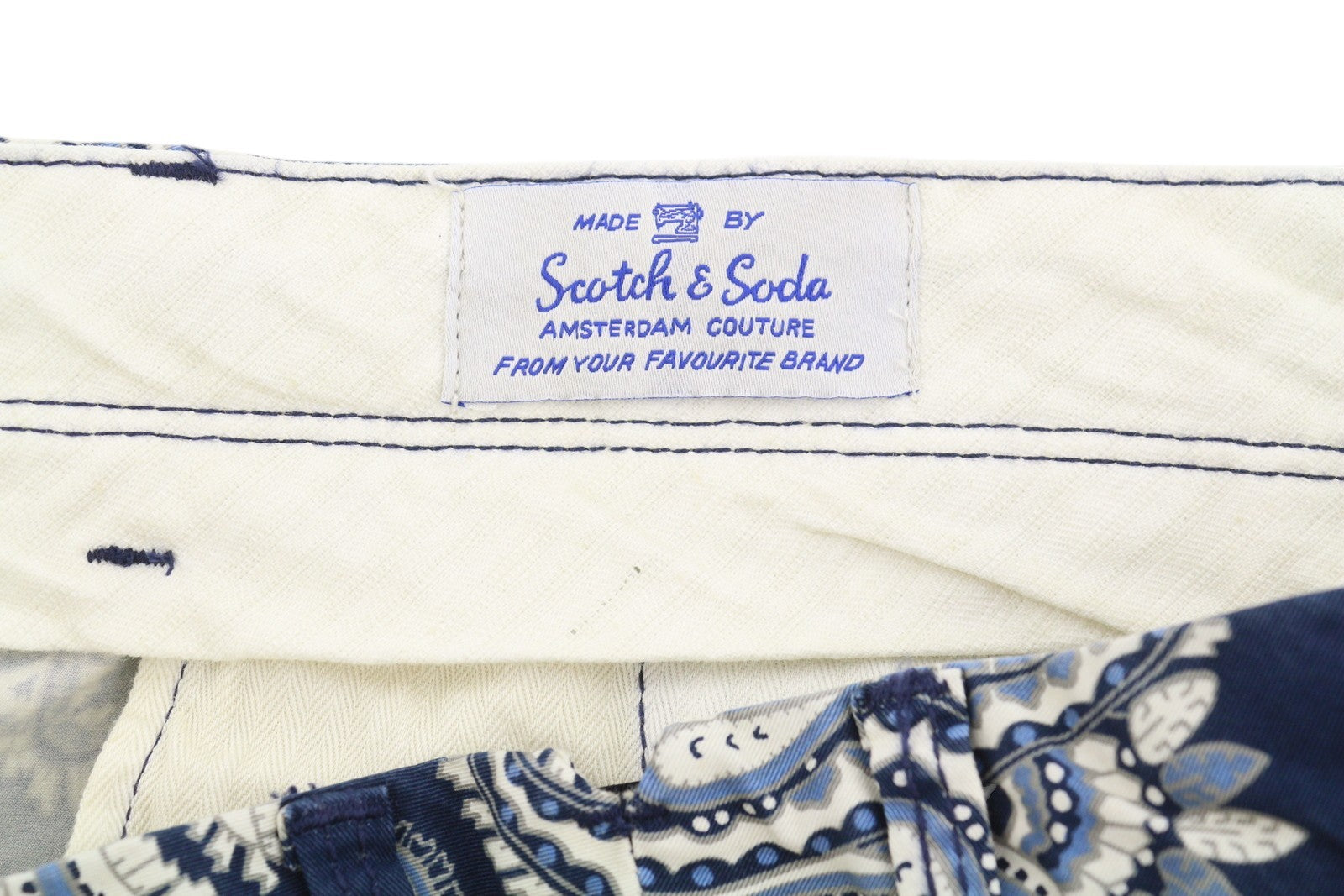 SCOTCH & SODA Men Shorts W33 Blue Paisley Pattern Zip Fly Cargo Pockets