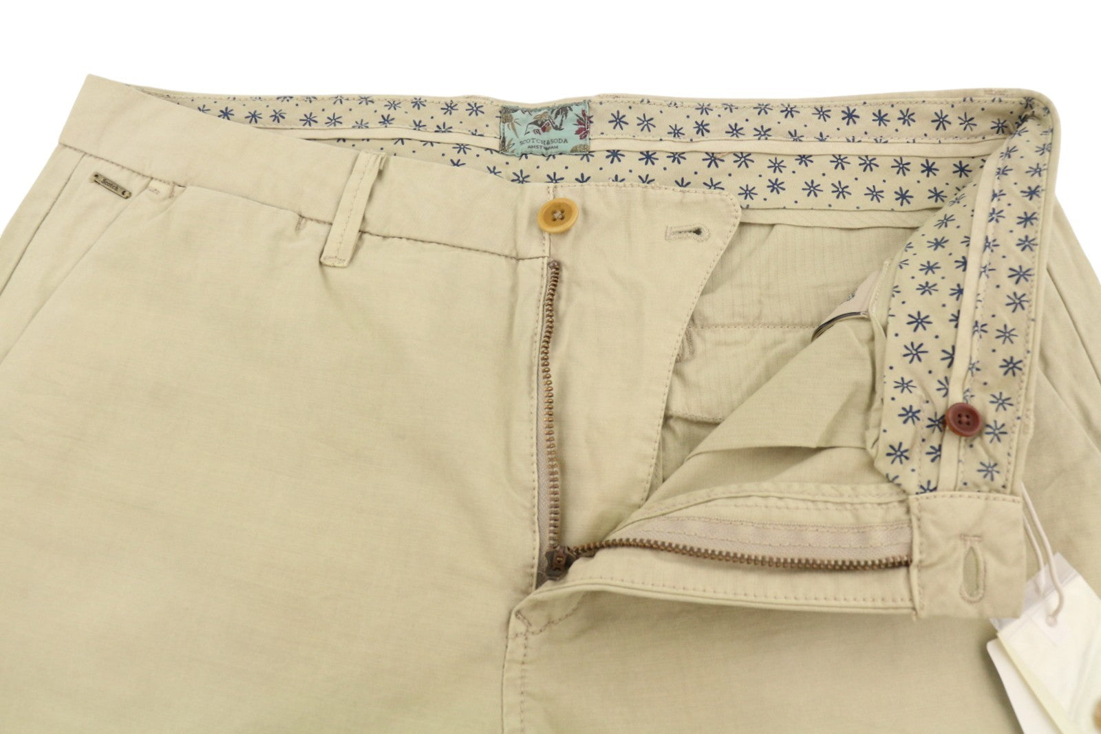 SCOTCH & SODA Men Shorts W33 Beige Garment Dyed Faded Turn Up Chino