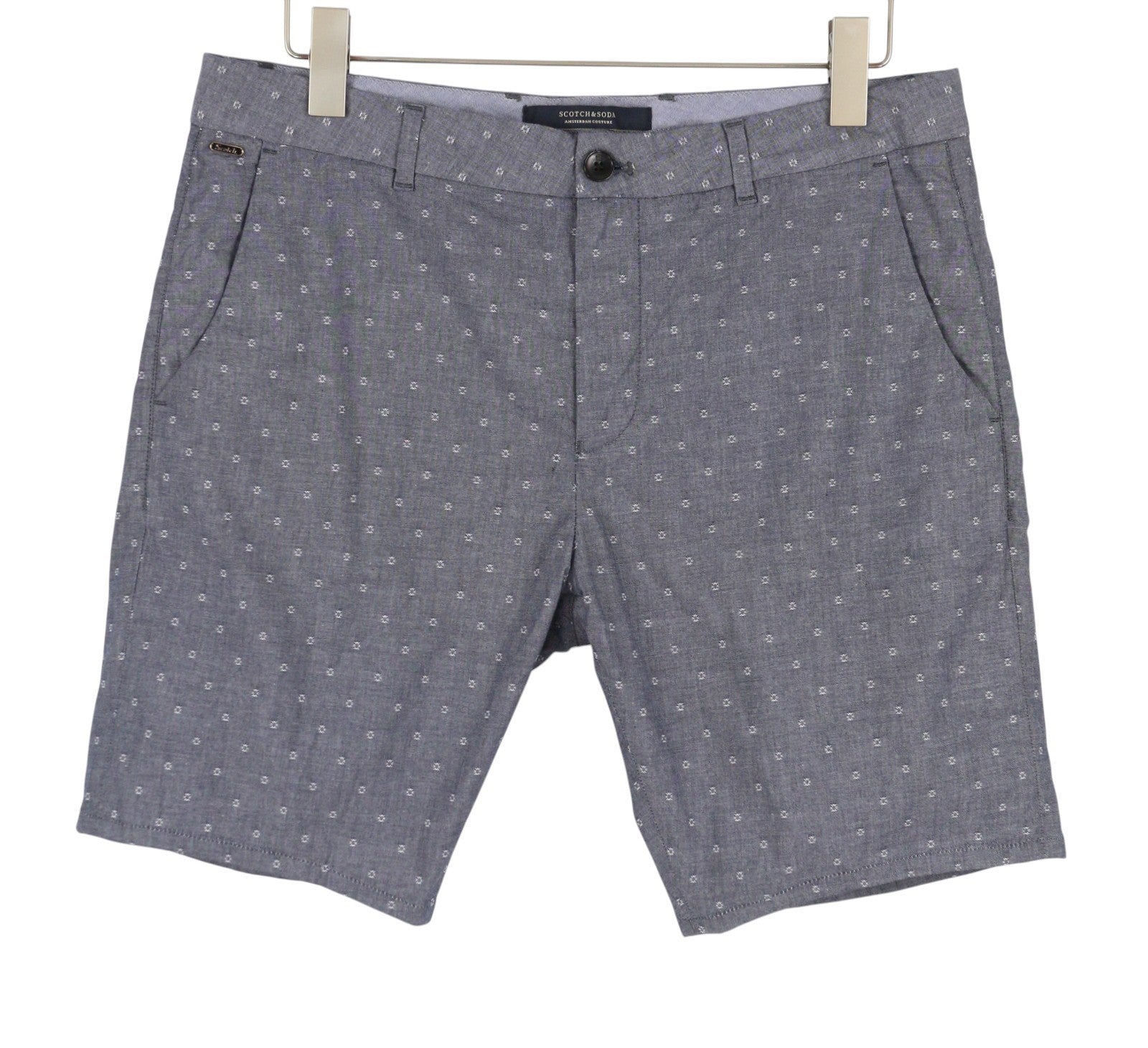 SCOTCH & SODA Men Shorts W33 Dark Blue Embroidered Patterned Chino