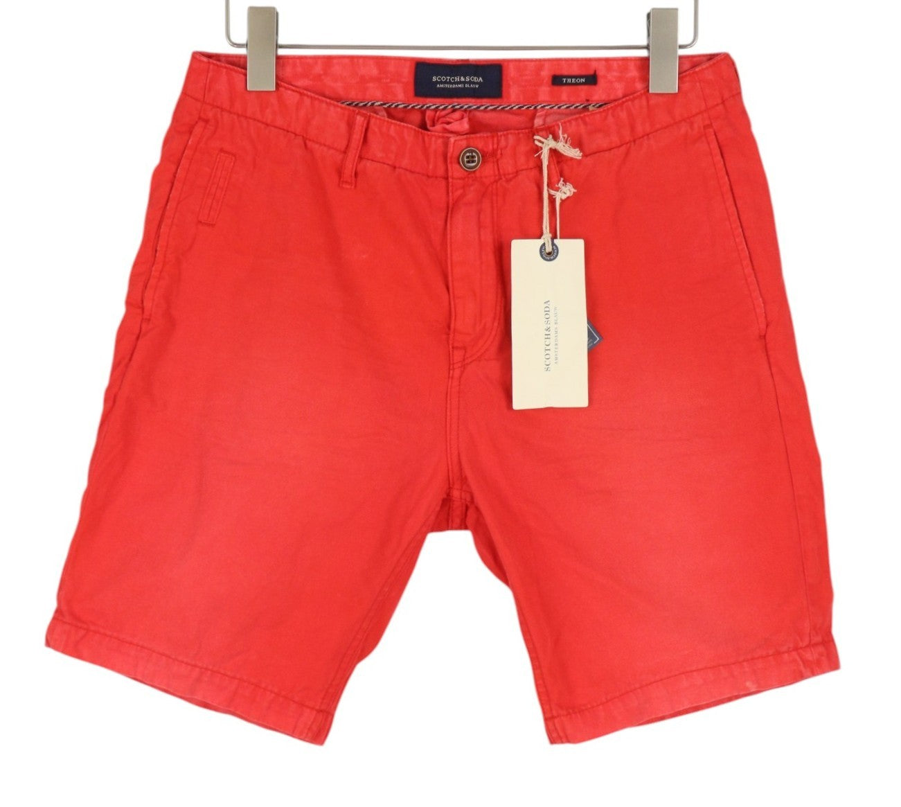 SCOTCH & SODA Theon Men Shorts W32 Red Faded Zip Fly 5-Pocket Chino