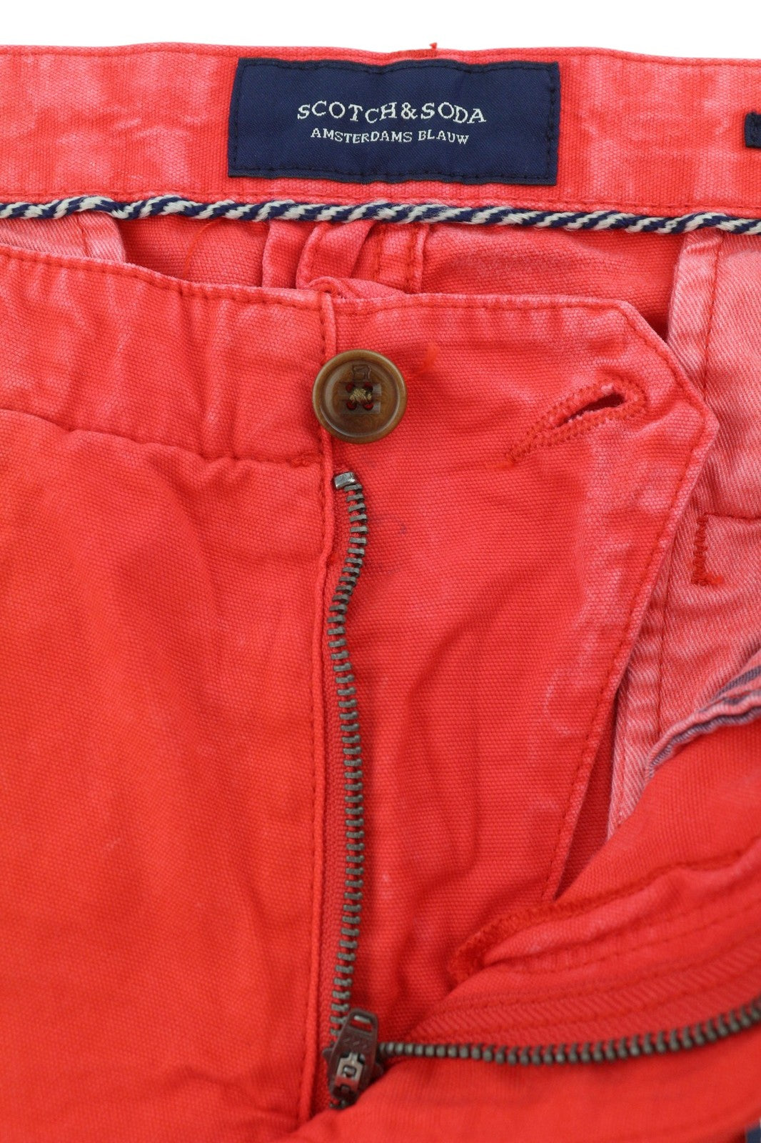 SCOTCH & SODA Theon Men Shorts W32 Red Faded Zip Fly 5-Pocket Chino