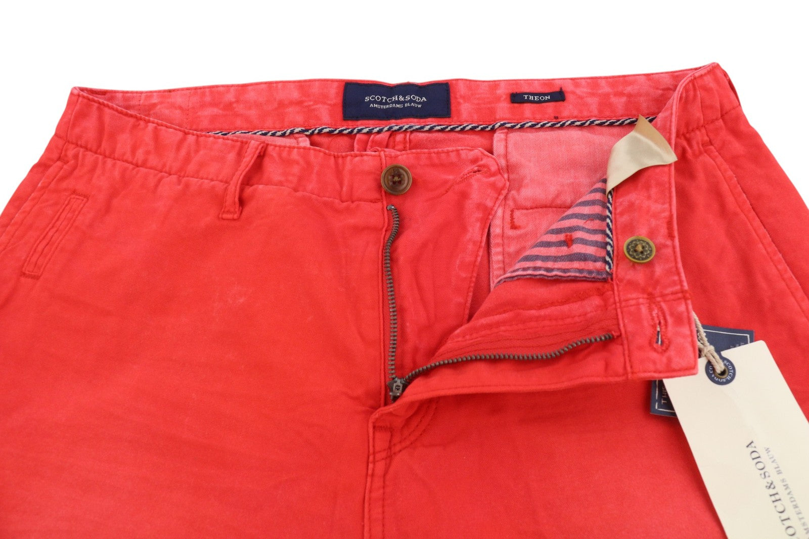 SCOTCH & SODA Theon Men Shorts W32 Red Faded Zip Fly 5-Pocket Chino