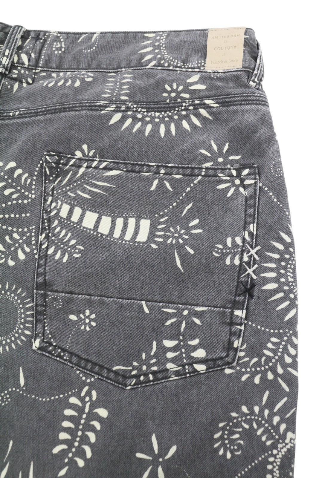 SCOTCH & SODA Men Shorts W34 Grey Garment Dye Patterned Distress Denim