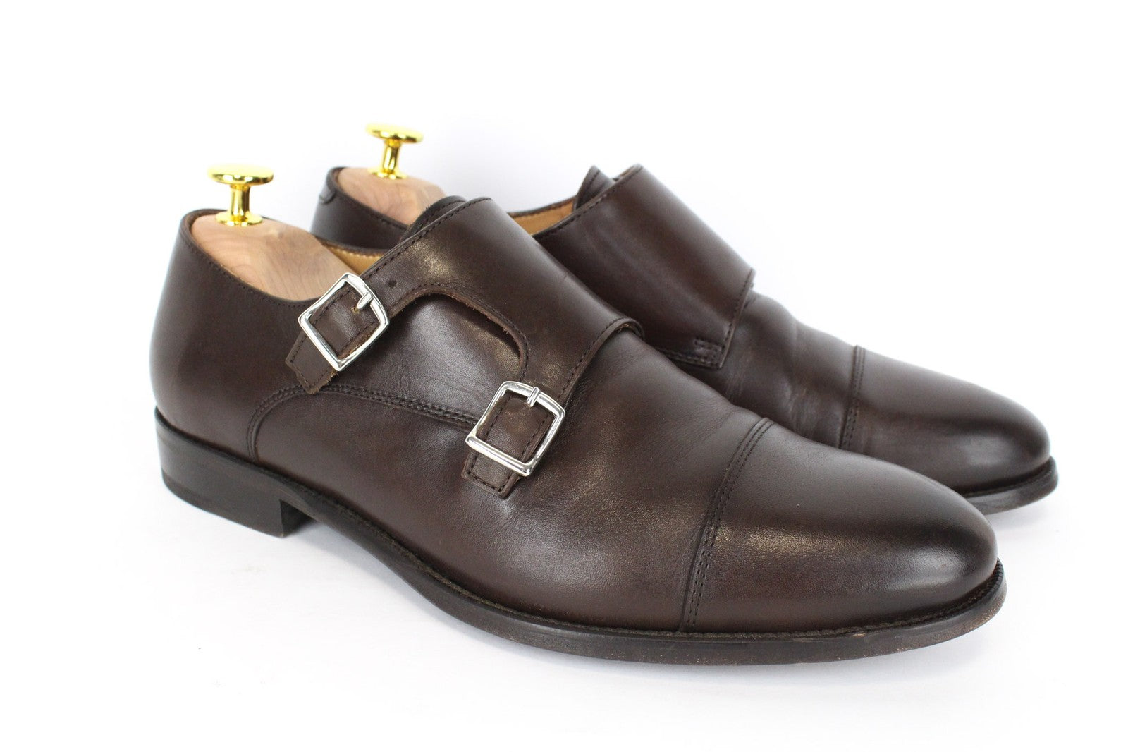 SUITSUPPLY Men Casual Shoes EU40.5 Brown Genuine Leather Double Buckle Classic