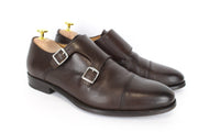SUITSUPPLY Men Casual Shoes EU40.5 Brown Genuine Leather Double Buckle Classic