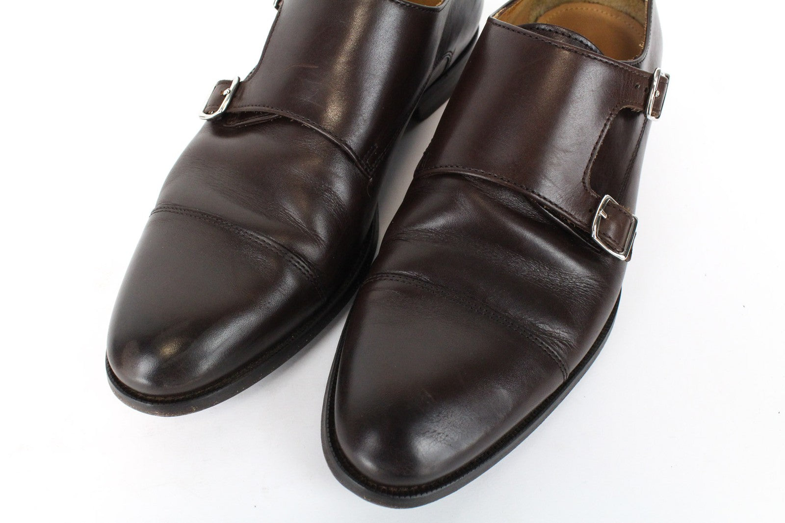 SUITSUPPLY Men Casual Shoes EU40.5 Brown Genuine Leather Double Buckle Classic