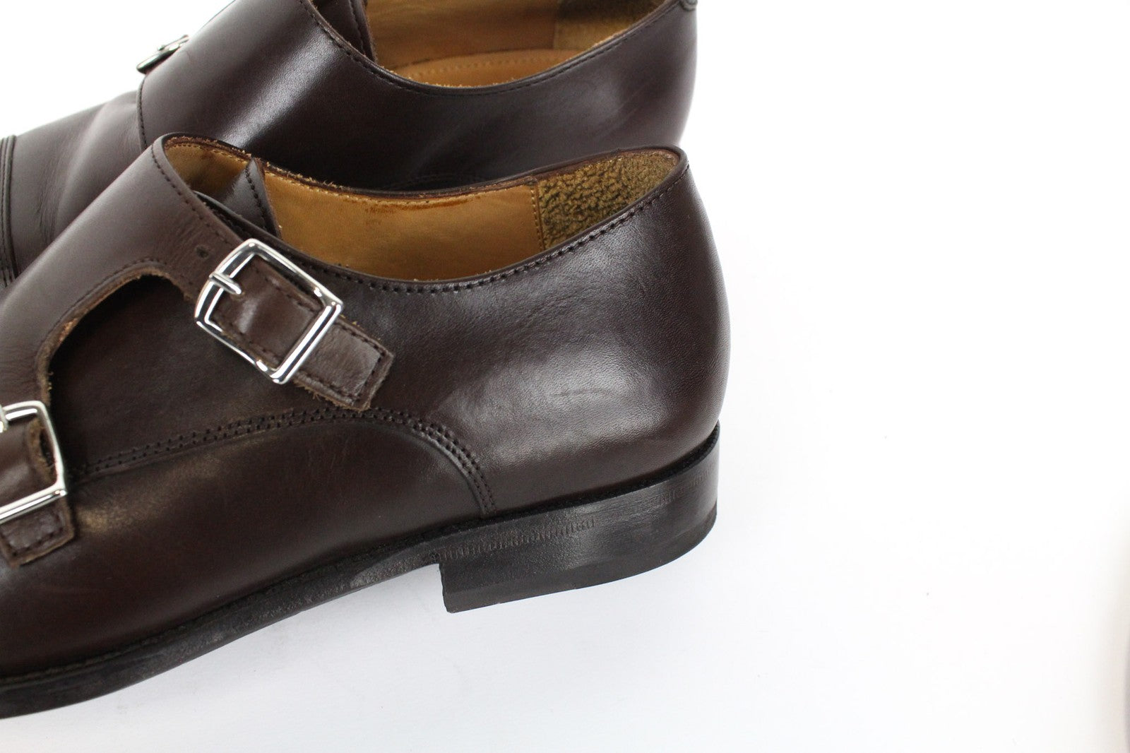 SUITSUPPLY Men Casual Shoes EU40.5 Brown Genuine Leather Double Buckle Classic