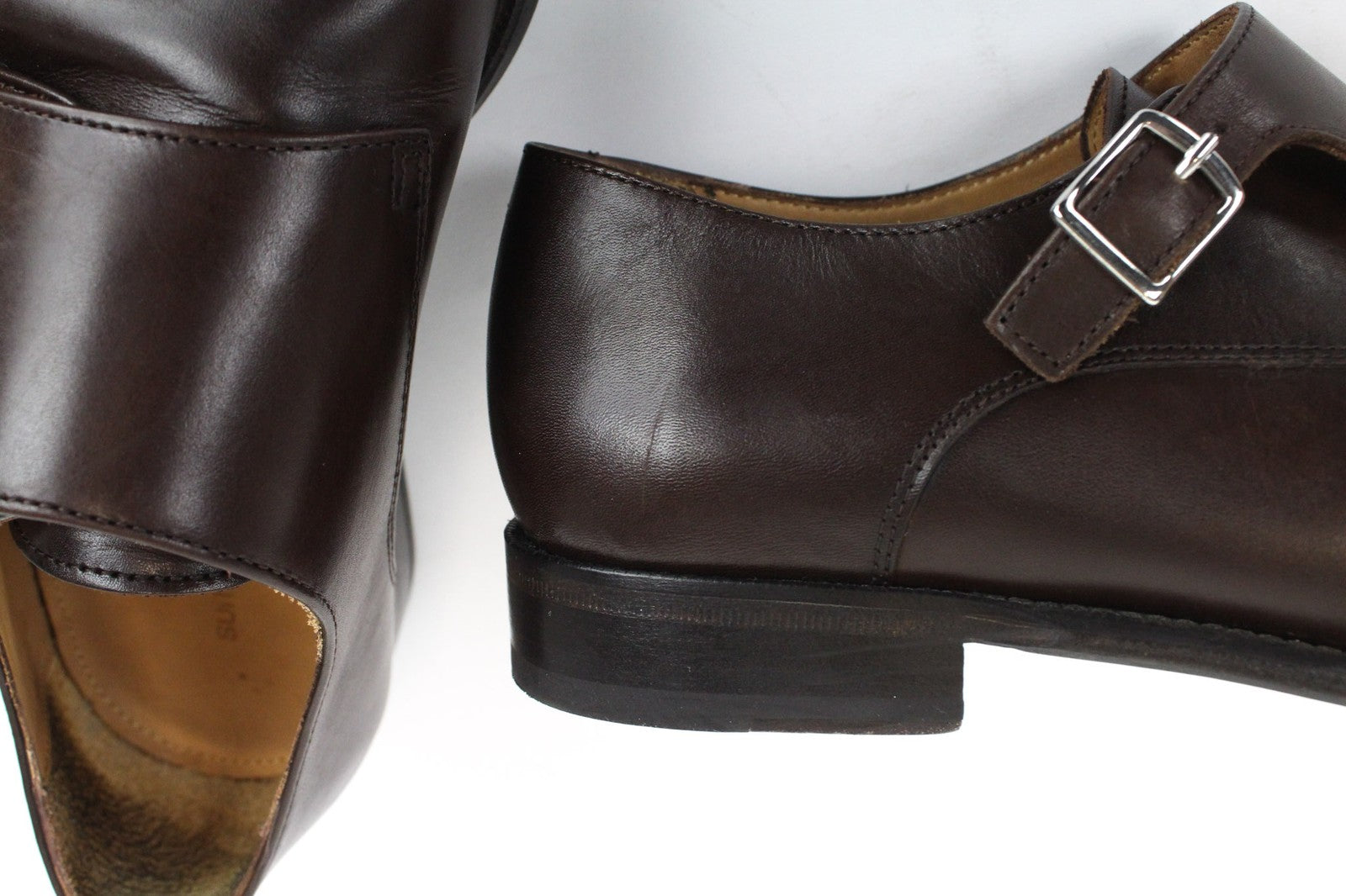 SUITSUPPLY Men Casual Shoes EU40.5 Brown Genuine Leather Double Buckle Classic
