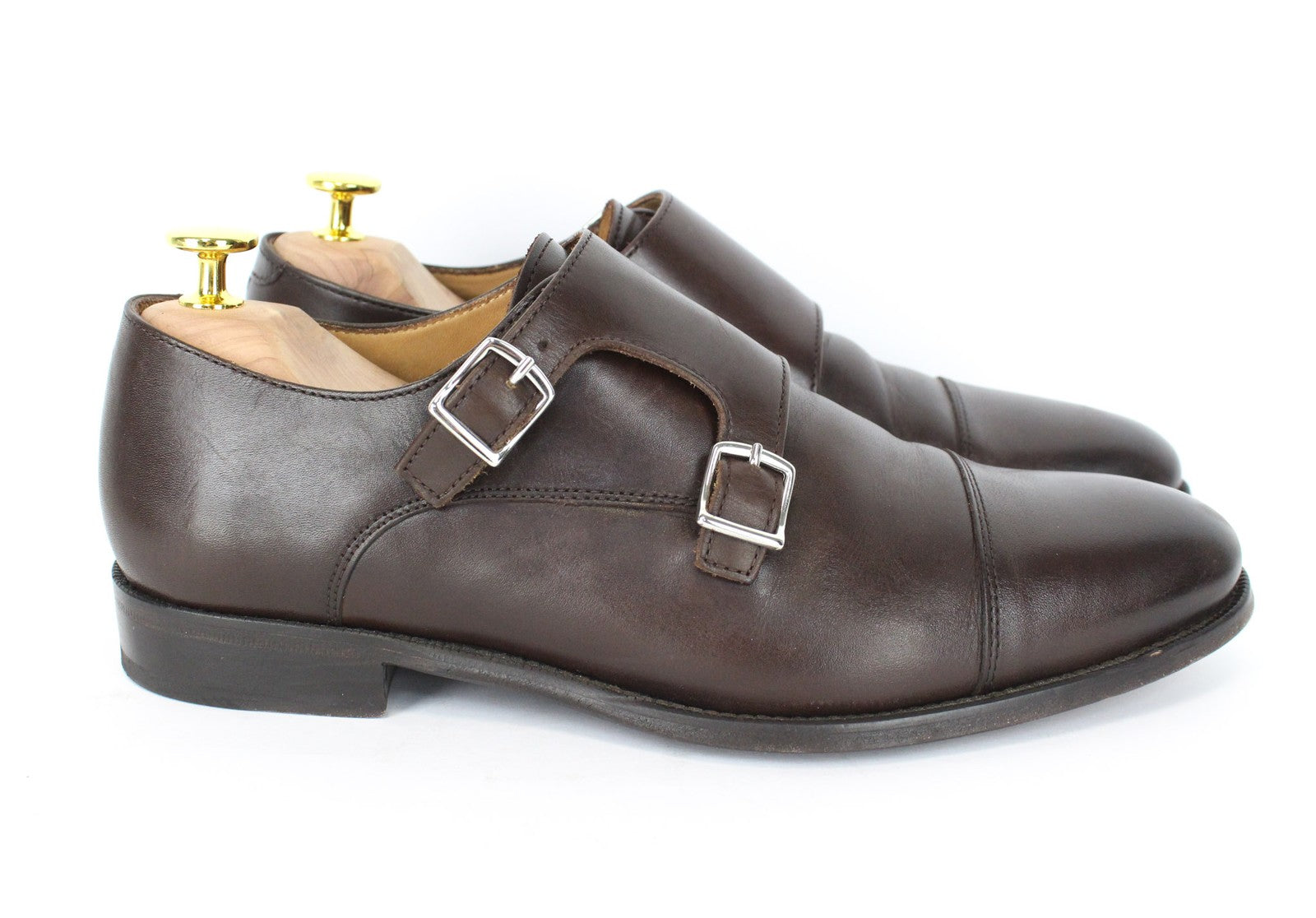 SUITSUPPLY Men Casual Shoes EU40.5 Brown Genuine Leather Double Buckle Classic