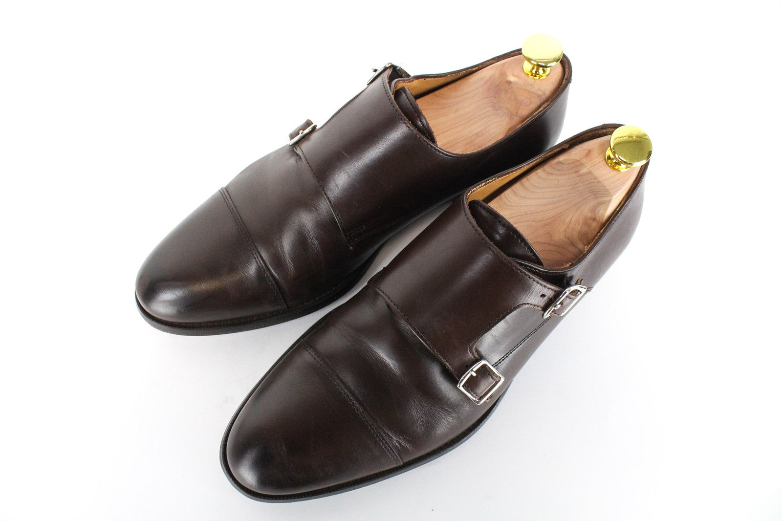 SUITSUPPLY Men Casual Shoes EU40.5 Brown Genuine Leather Double Buckle Classic