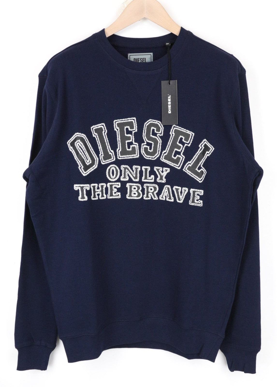 DIESEL Men Sweatshirt M Navy Blue Pure Cotton Logo Pull On Long Sleeved