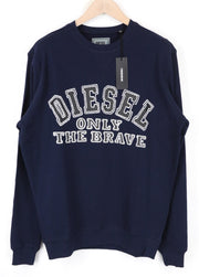 DIESEL Men Sweatshirt M Navy Blue Pure Cotton Logo Pull On Long Sleeved