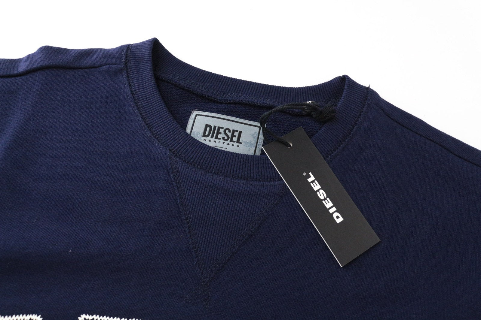 DIESEL Men Sweatshirt M Navy Blue Pure Cotton Logo Pull On Long Sleeved