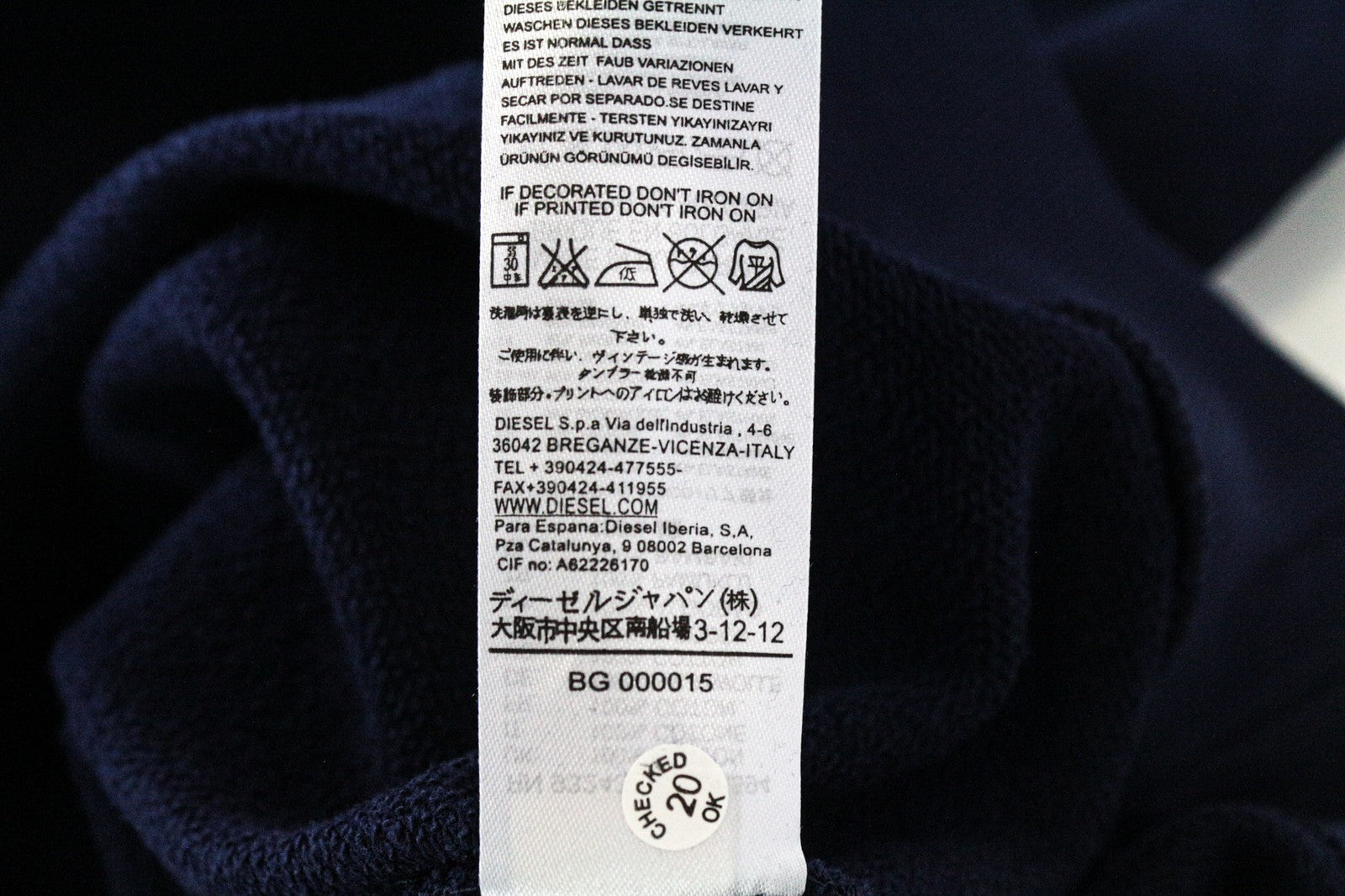 DIESEL Men Sweatshirt M Navy Blue Pure Cotton Logo Pull On Long Sleeved