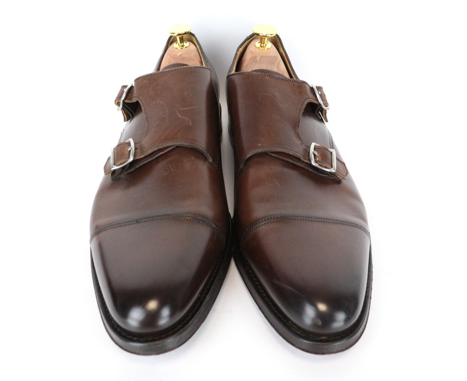 SUITSUPPLY Men Casual Shoes EU44 Brown Double Buckled Genuine Leather Low-Top