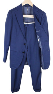 SUITSUPPLY La Spalla Men Suit UK36L Mid-Blue Slim Sharkskin 2-Piece Wool S110s