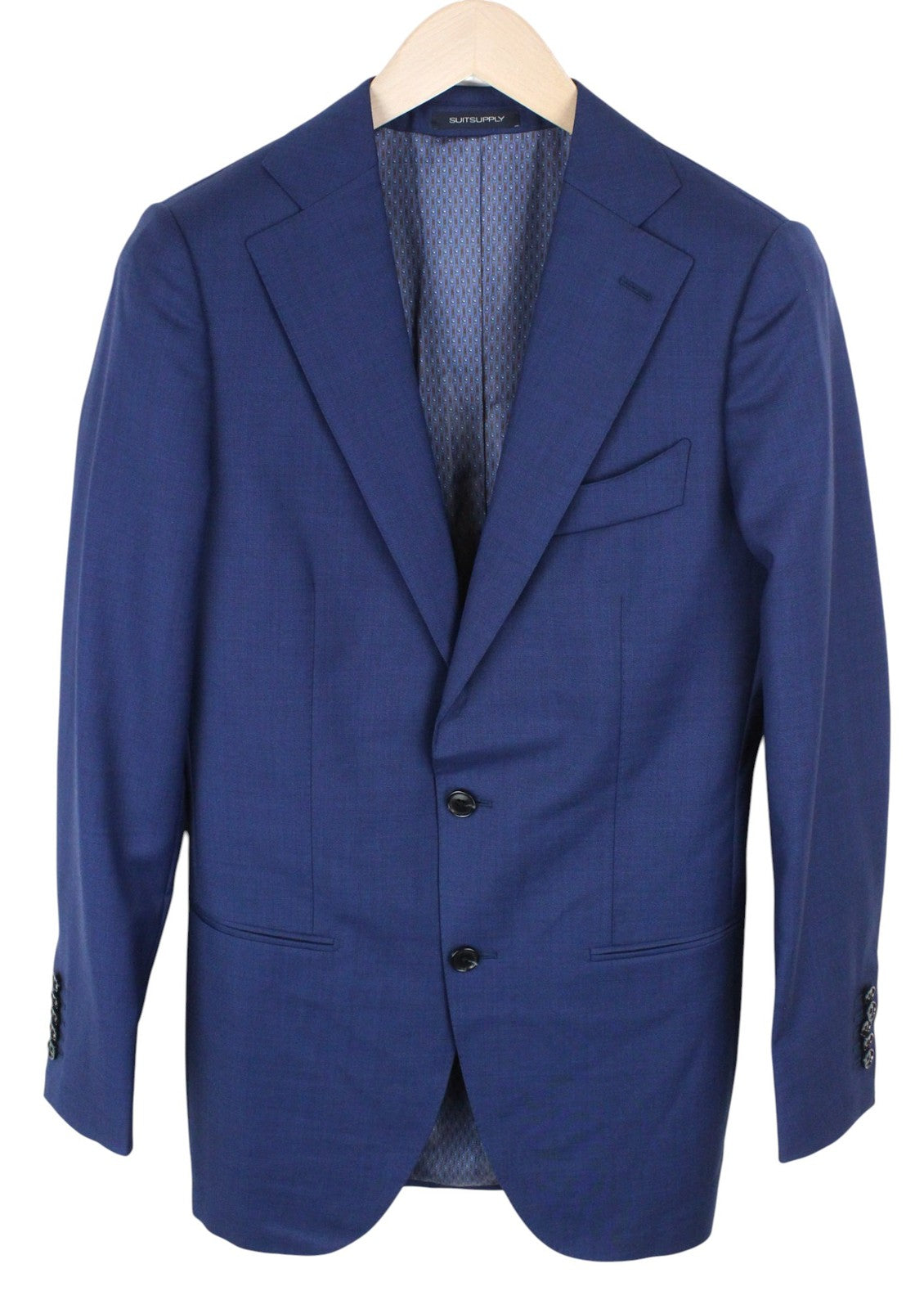 SUITSUPPLY La Spalla Men Suit UK36L Mid-Blue Slim Sharkskin 2-Piece Wool S110s