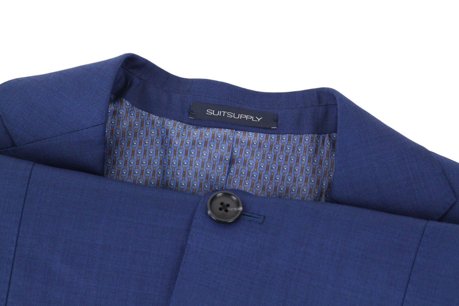 SUITSUPPLY La Spalla Men Suit UK36L Mid-Blue Slim Sharkskin 2-Piece Wool S110s