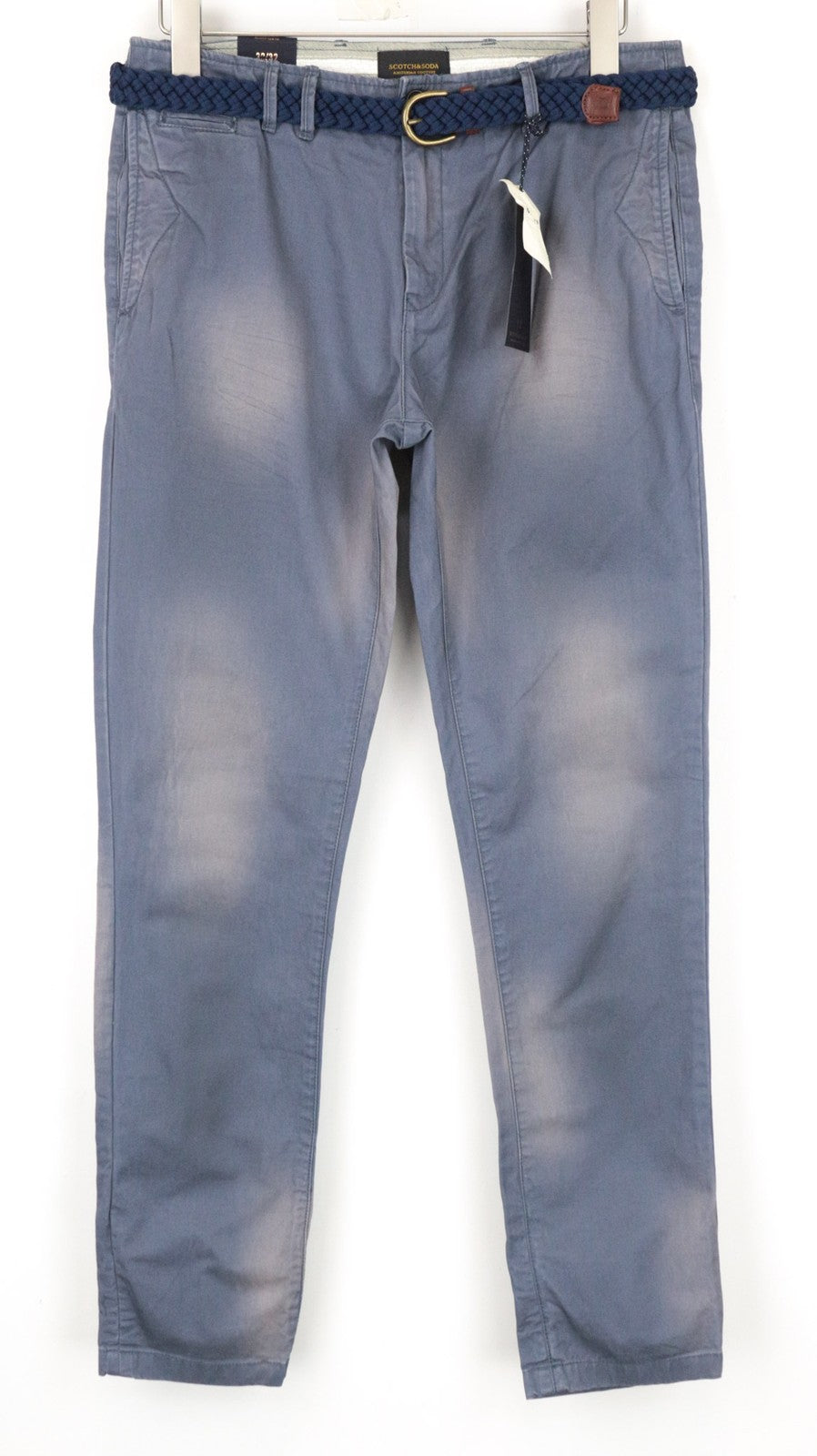 SCOTCH & SODA Warren Men Trousers W32/L32 Relaxed Slim Fit Blue Cotton Belted