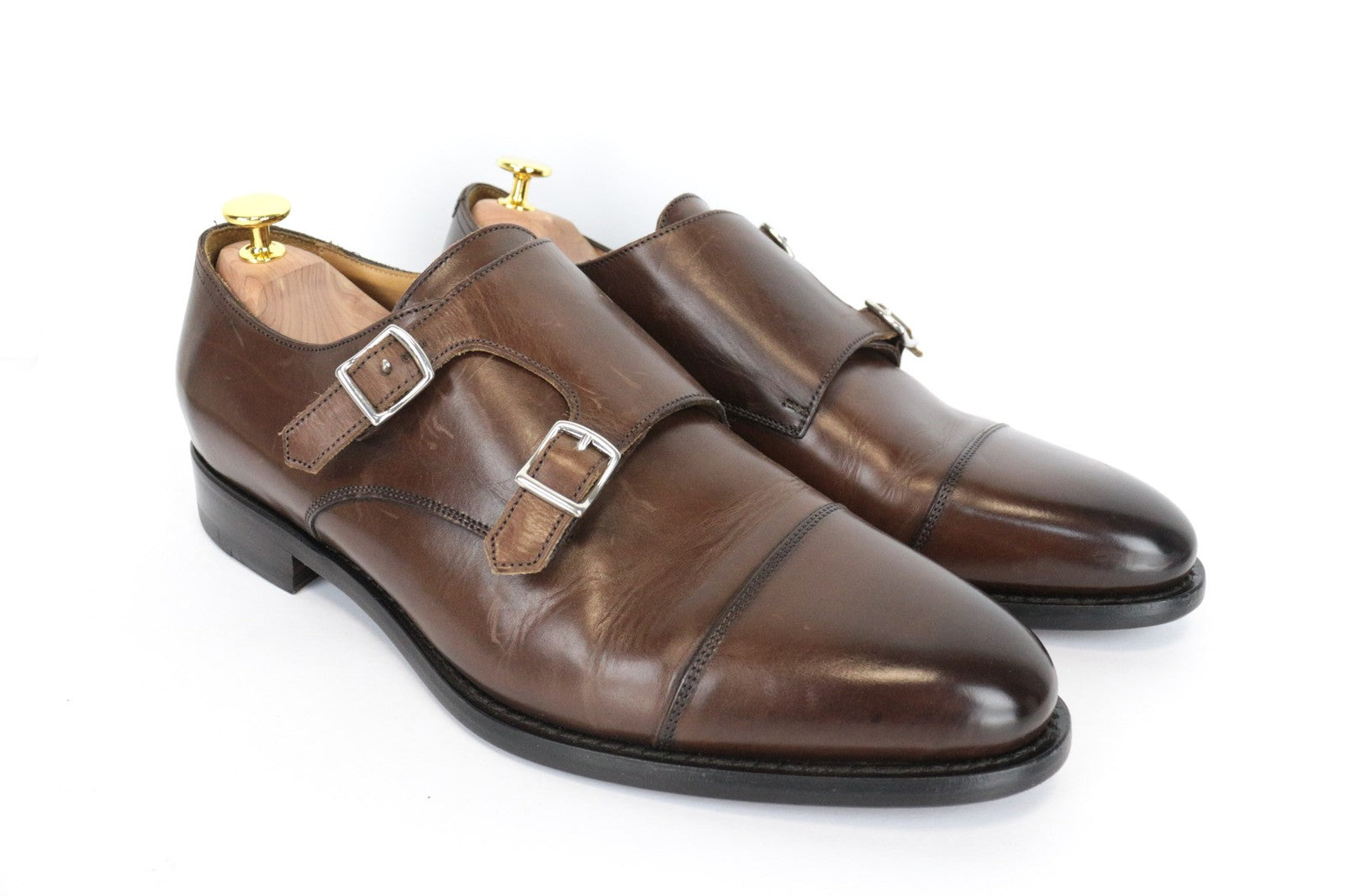SUITSUPPLY Men Casual Shoes EU43 Brown Leather Double Buckle Classic Formal