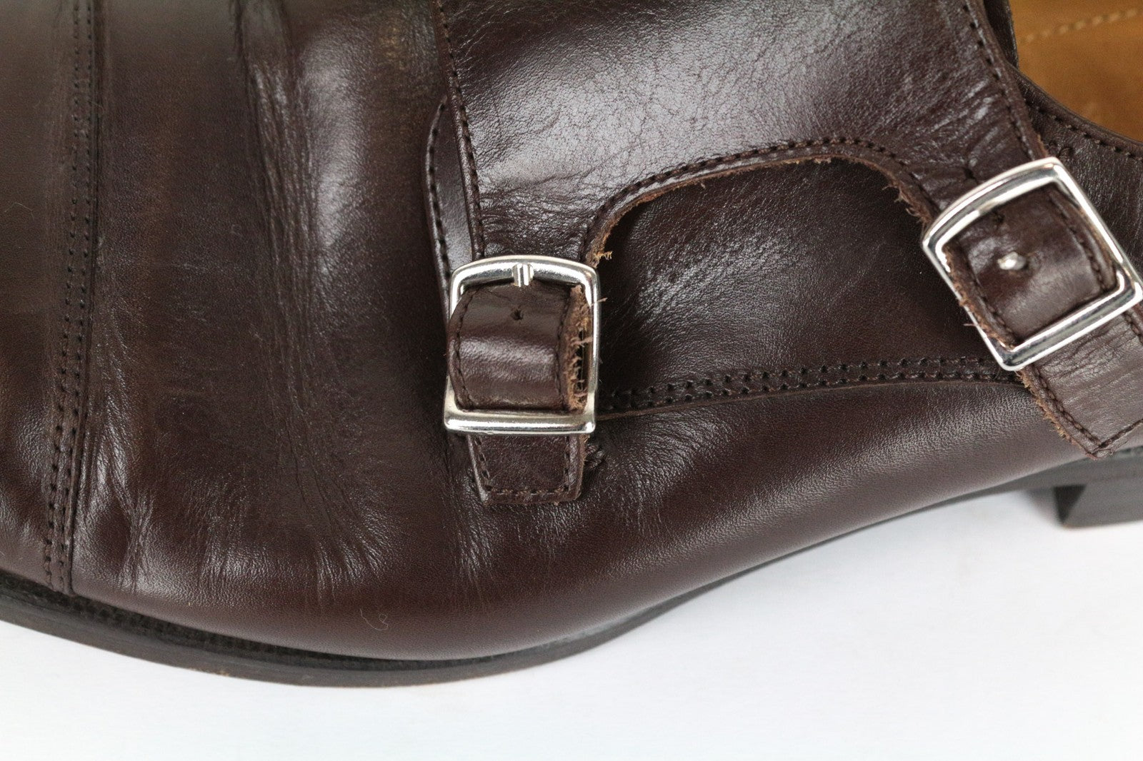 SUITSUPPLY Men Casual Shoes EU44 Brown Genuine Leather Double Buckle Formal UK10