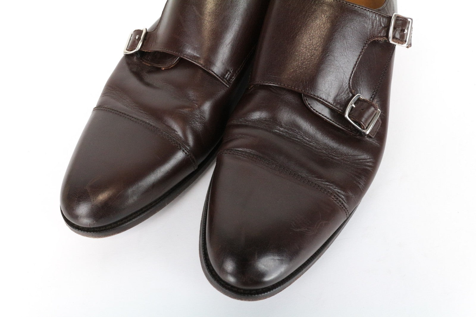 SUITSUPPLY Men Casual Shoes EU44 Brown Genuine Leather Double Buckle Formal UK10