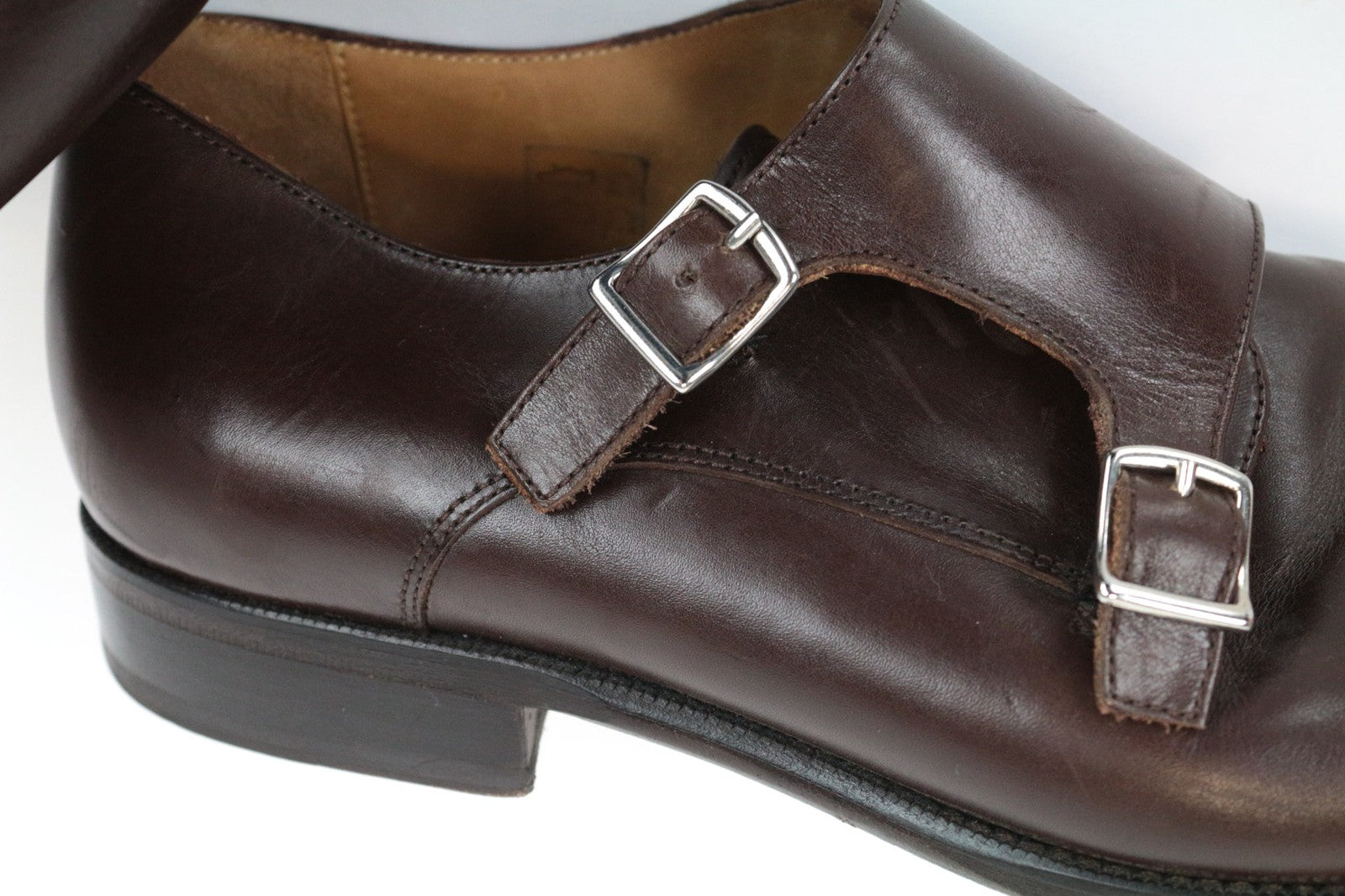 SUITSUPPLY Men Casual Shoes EU44 Brown Genuine Leather Double Buckle Formal UK10