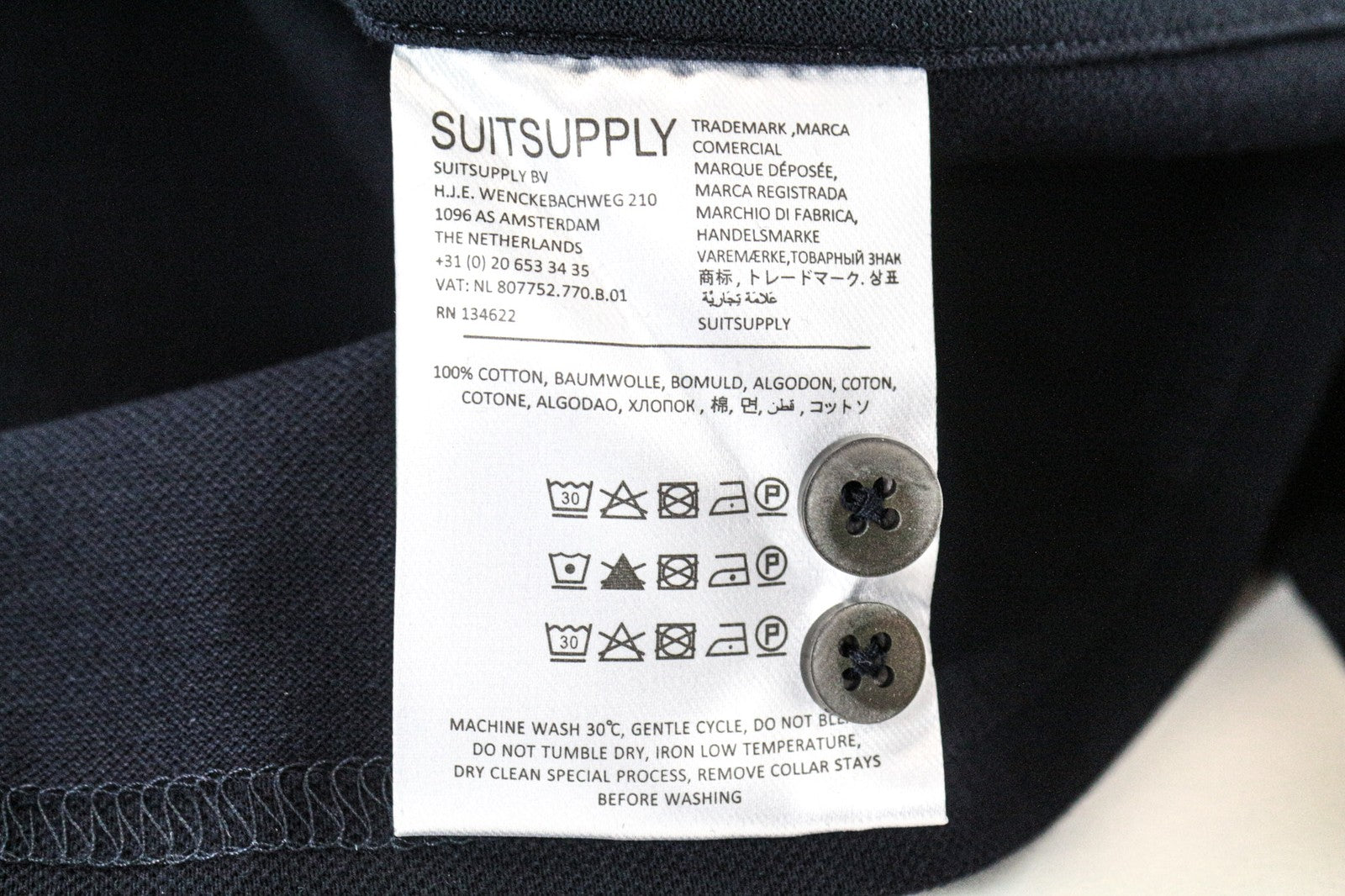 SUITSUPPLY Men T-Shirt 35/36/ 13 1/2/14 Navy Blue Pure Cotton Extra Slim Polo