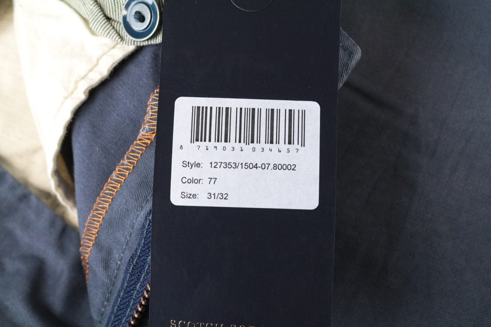 SCOTCH & SODA Warren Men Trousers W32/L32 Blue Relaxed Slim Pure Cotton Washed