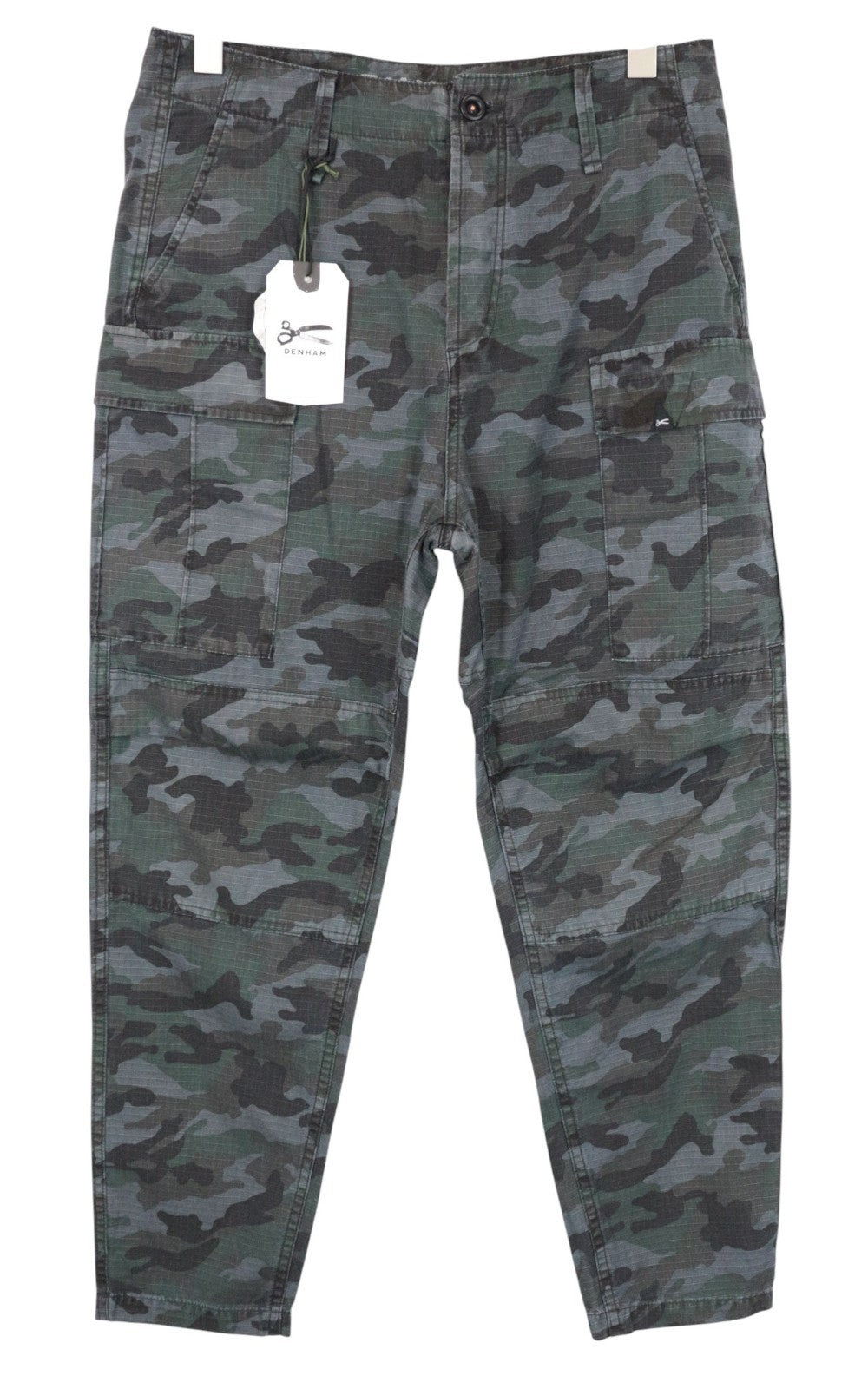 DENHAM Nato Men Trousers W30/L32 Grey Pure Cotton Military Patterned Cargo